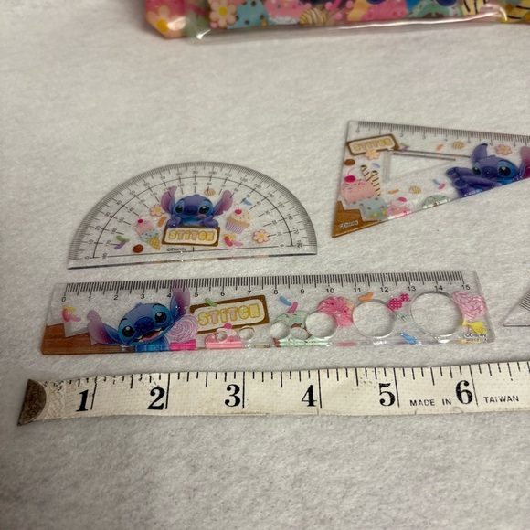 STITCH 4 RULER SET with 2 Plastic Pouches Dessert Print Disney Japan - Picture 8 of 12